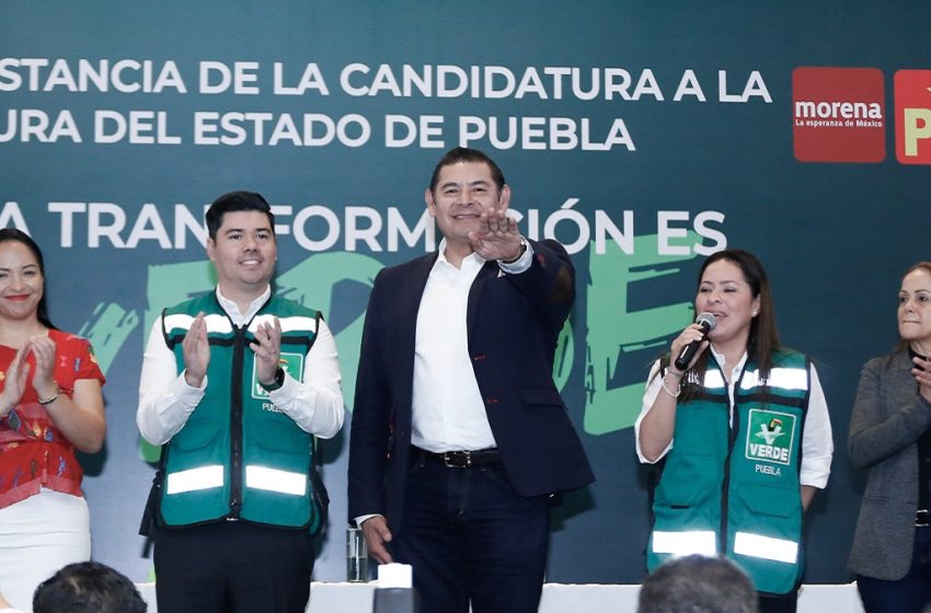  Partido Verde y PT toman protesta a Armenta como candidato a la gubernatura de Puebla