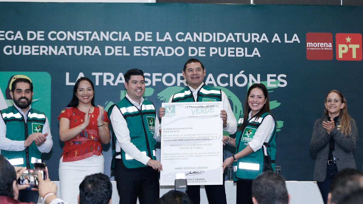 Partido Verde y PT toman protesta a Armenta como candidato a la gubernatura de Puebla