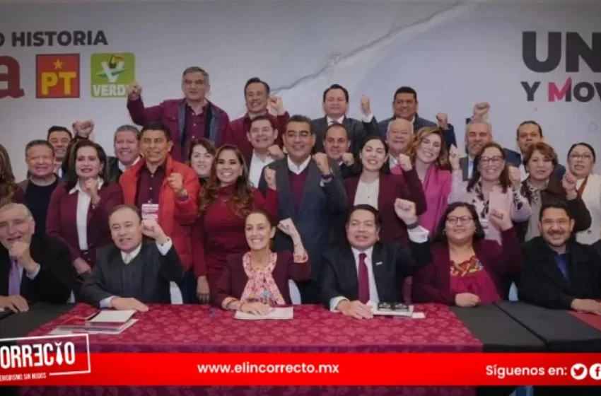  Sergio Salomón y Armenta acompañan a Claudia Sheinbaum a su registro como candidata presidencial