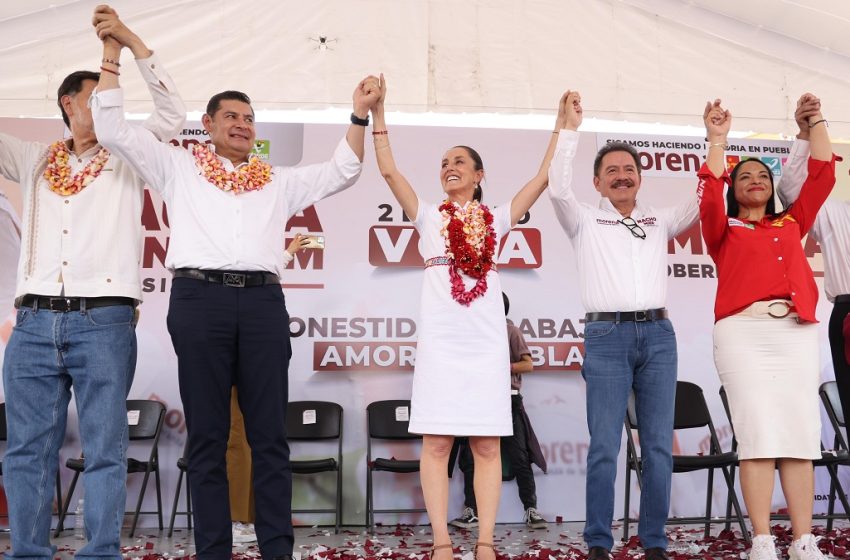  Reciben 25 mil poblanos a Sheinbaum y a Armenta en la campaña ganadora