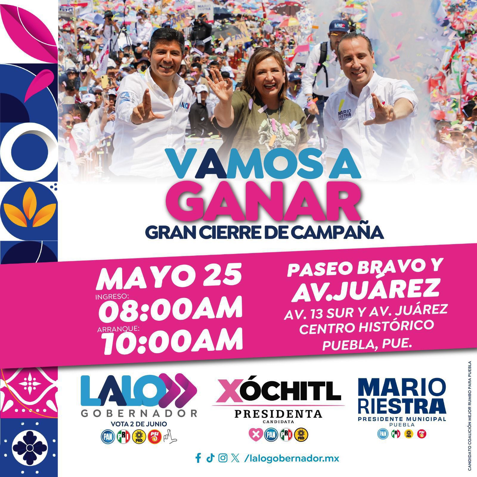 Regresan a Puebla Sheinbaum y Gálvez al cierre de campaña de Armenta y Lalo Rivera 