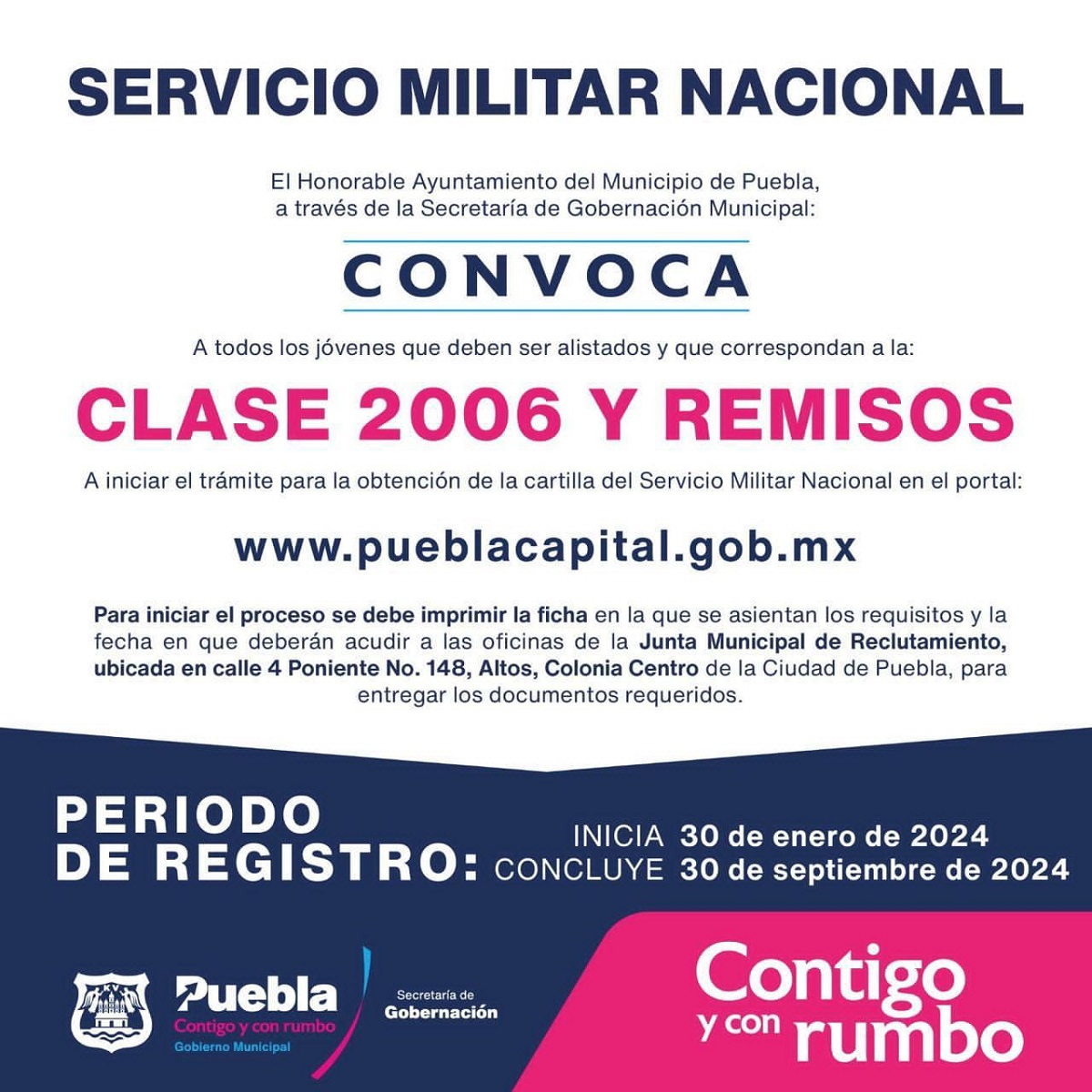 Invita ayuntamiento de Puebla a tramitar la cartilla militar