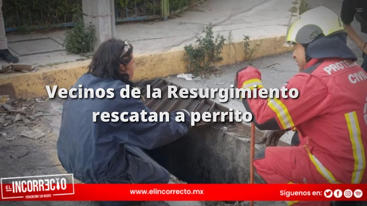 FOTOS: Vecinos de la colonia Resurgimiento rescatan a lomito atrapado en una alcantarilla