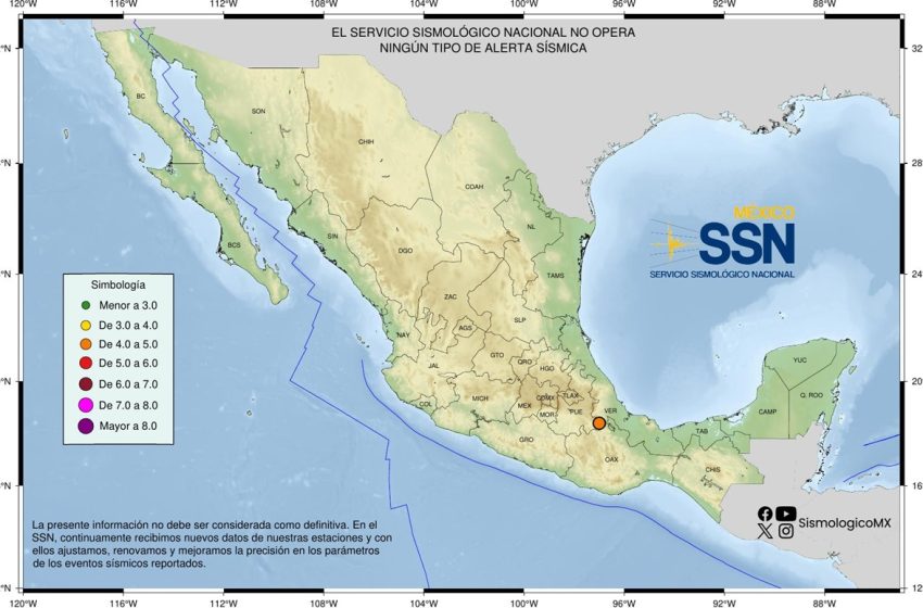  Se registra Sismo de magnitud 4.0 con epicentro en Zinacatepec, Puebla