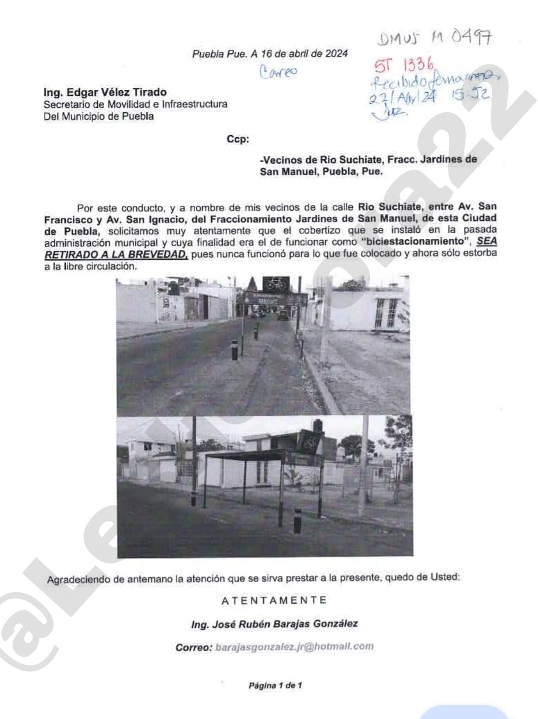 piden retiro de biciestacionamiento en san manuel
