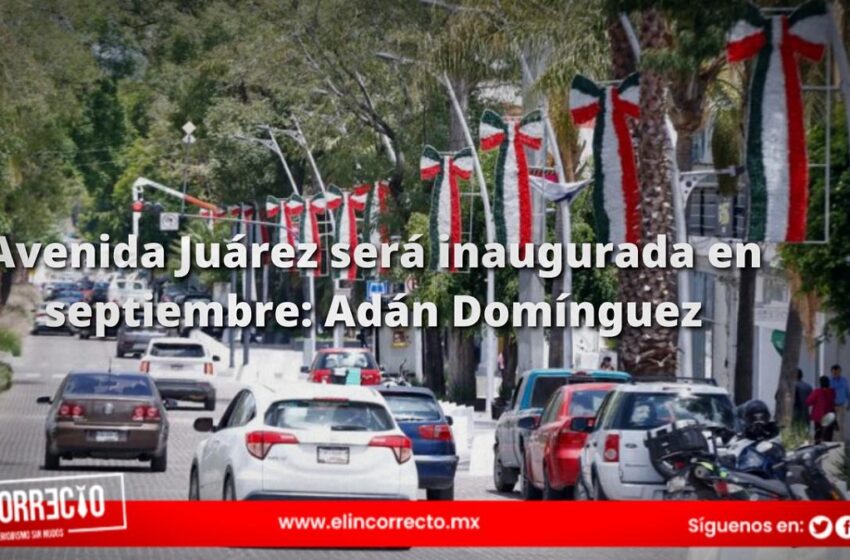  Rehabilitación de la Avenida Juárez será inaugurada en septiembre: Adán Domínguez