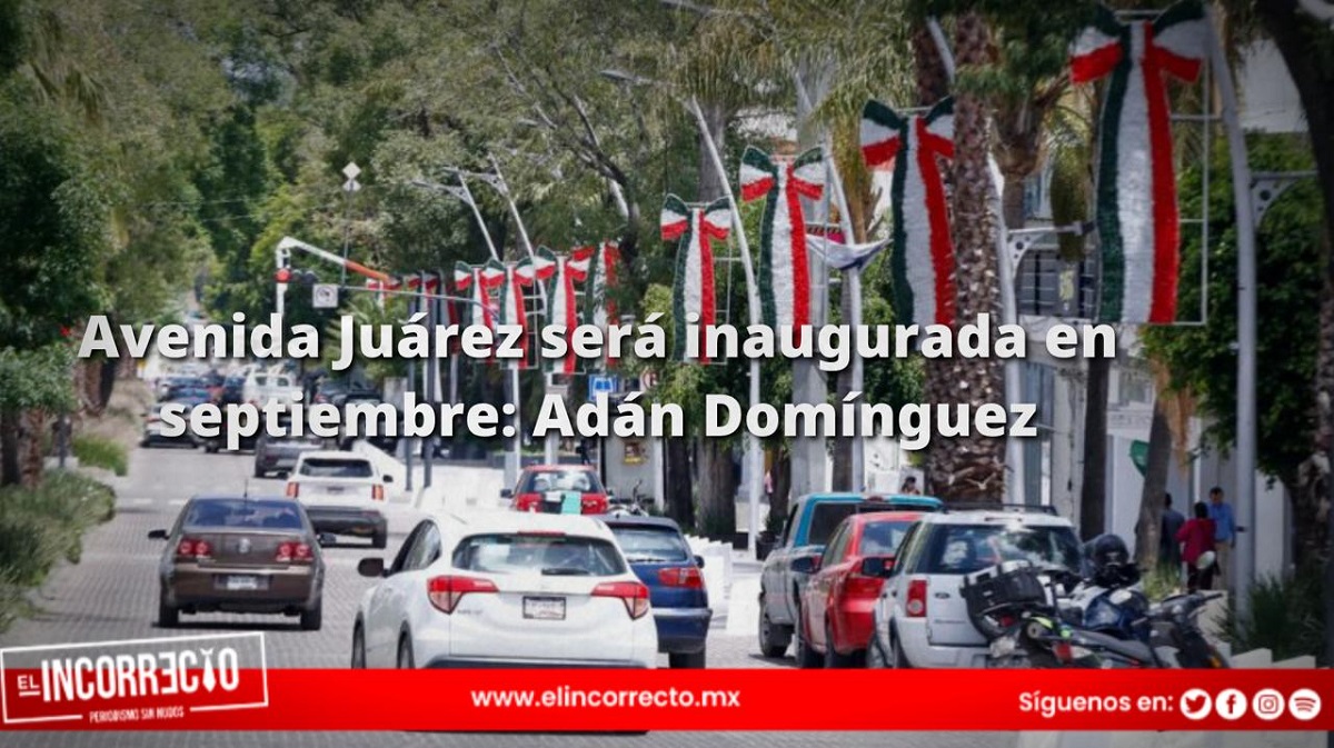Rehabilitación de la Avenida Juárez será inaugurada en septiembre: Adán Domínguez