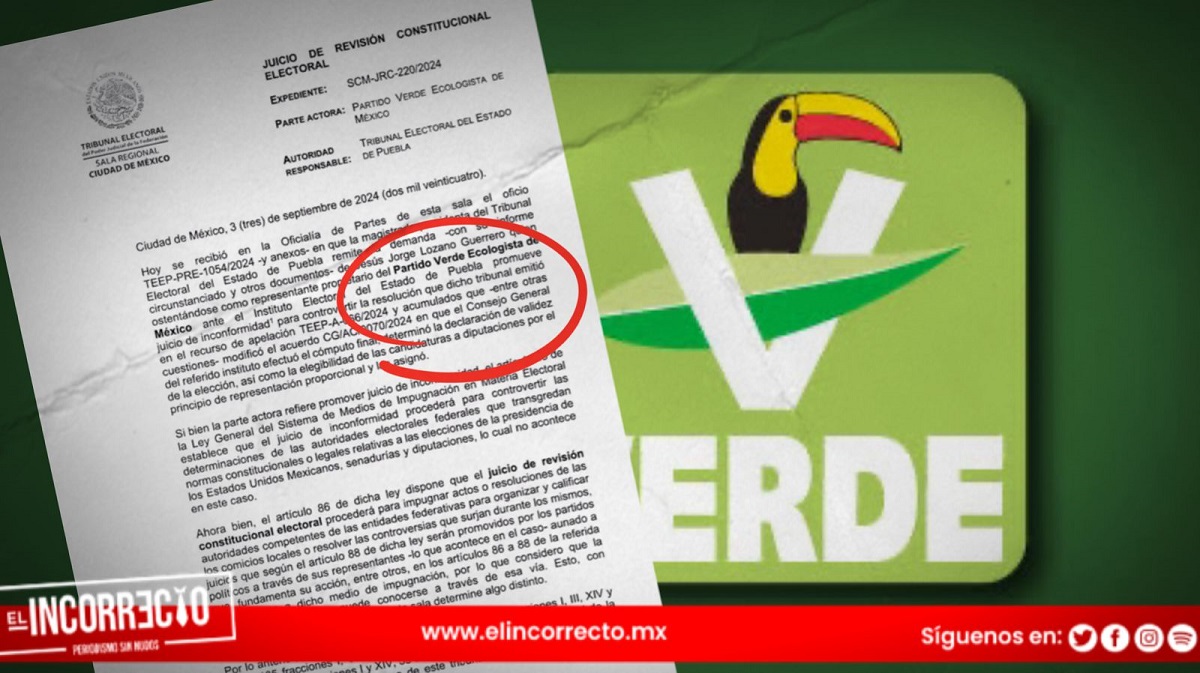 Partido Verde impugna reasignación de pluris a Morena para el Congreso de Puebla