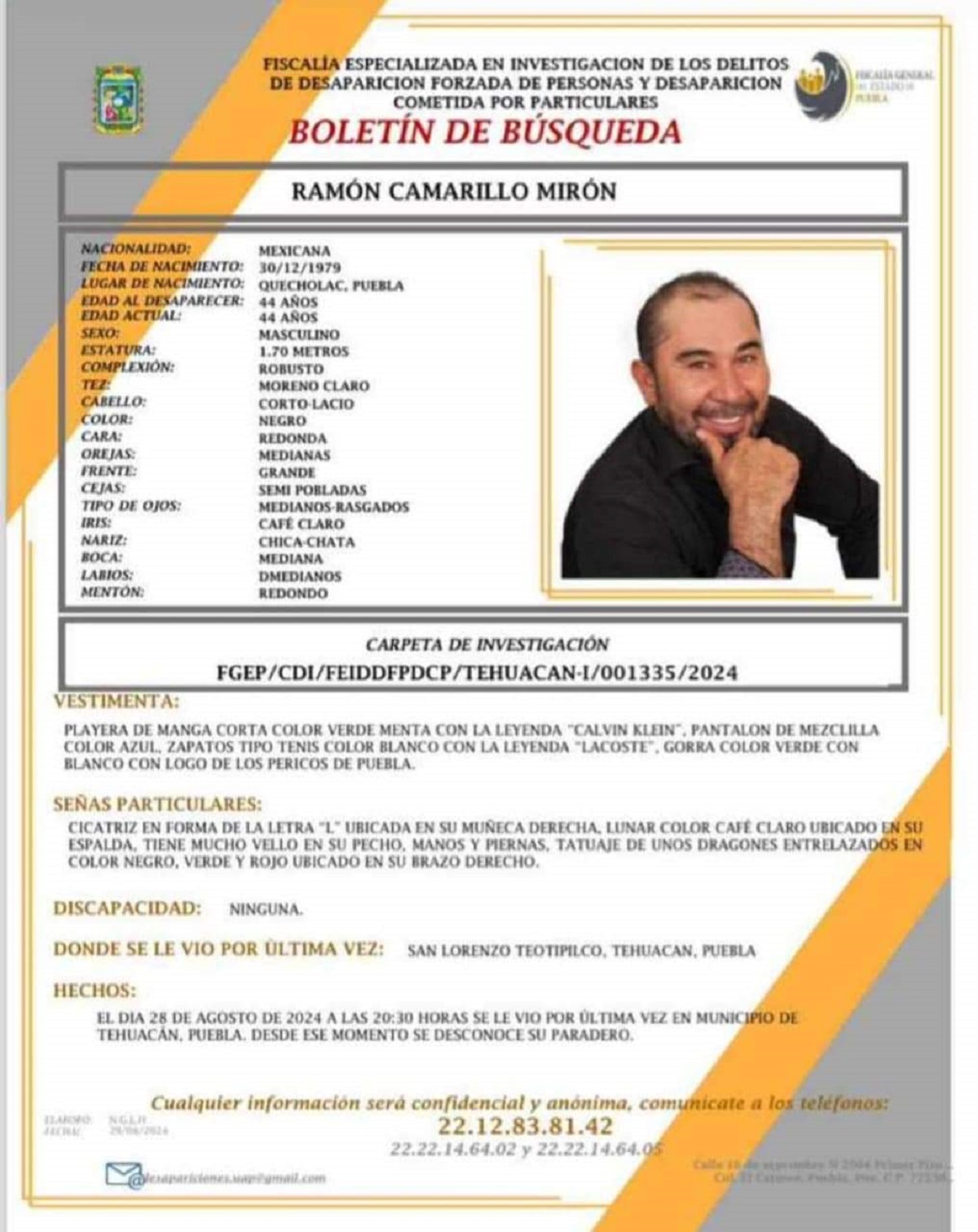 Este lunes, se presume el hallazgo del cuerpo de Ramón Camarillo Mirón, ex candidato a edil por el municipio de Quecholac y tío del senador priísta Nestór Camarillo
