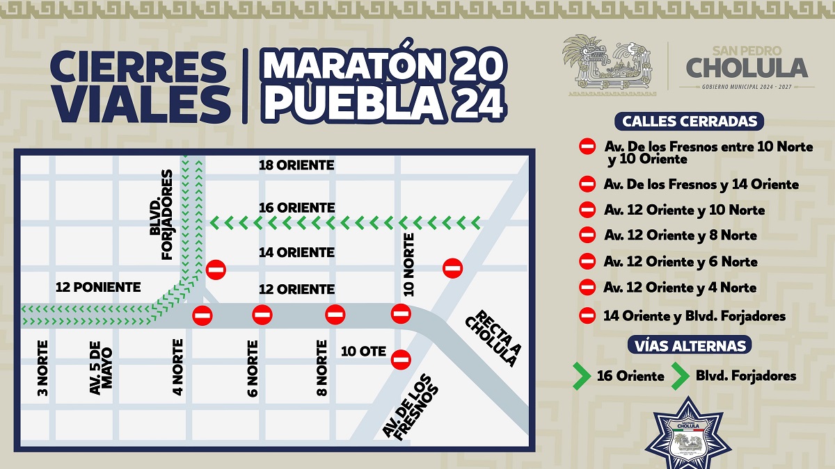Cierres viales en San Pedro Cholula este domingo 27 de octubre