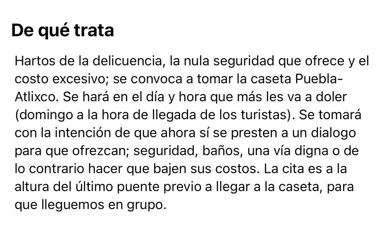 “Hartos de la delincuencia”, llaman a tomar la caseta Puebla-Atlixco 