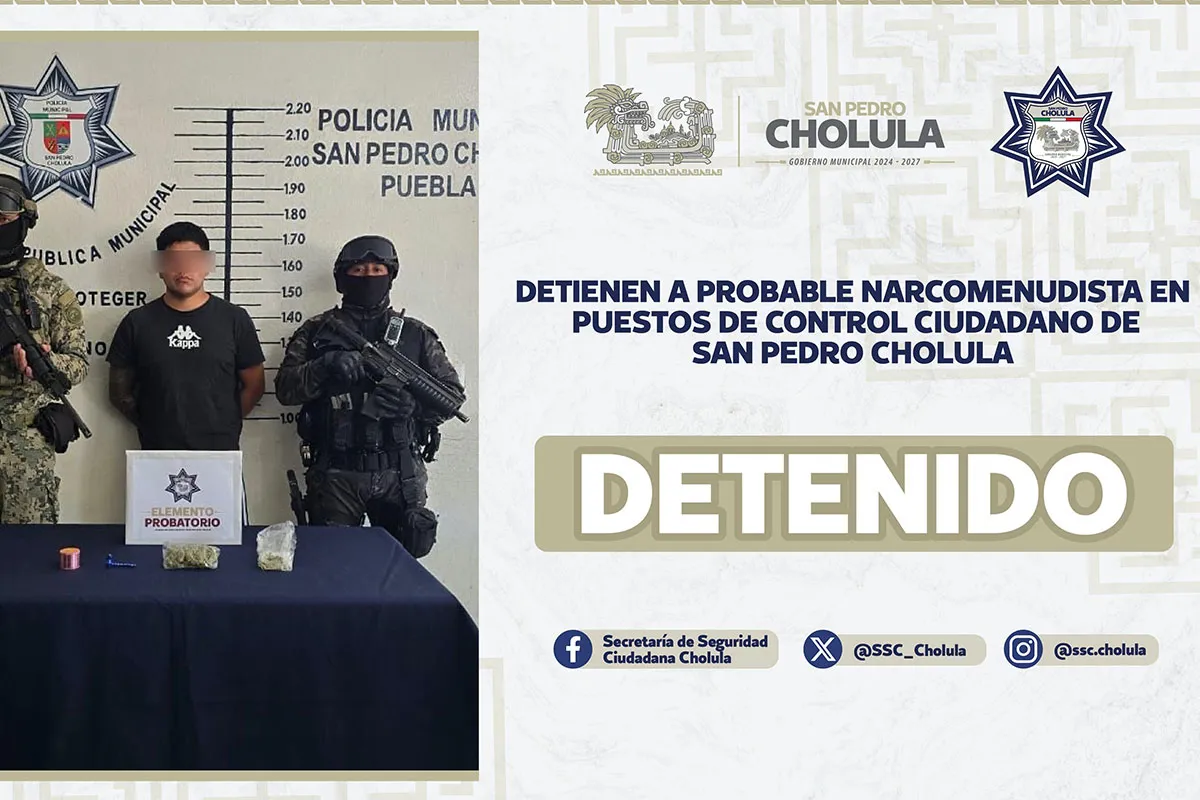 Detienen a probable narcomenudista en puestos de control ciudadano de San Pedro Cholula