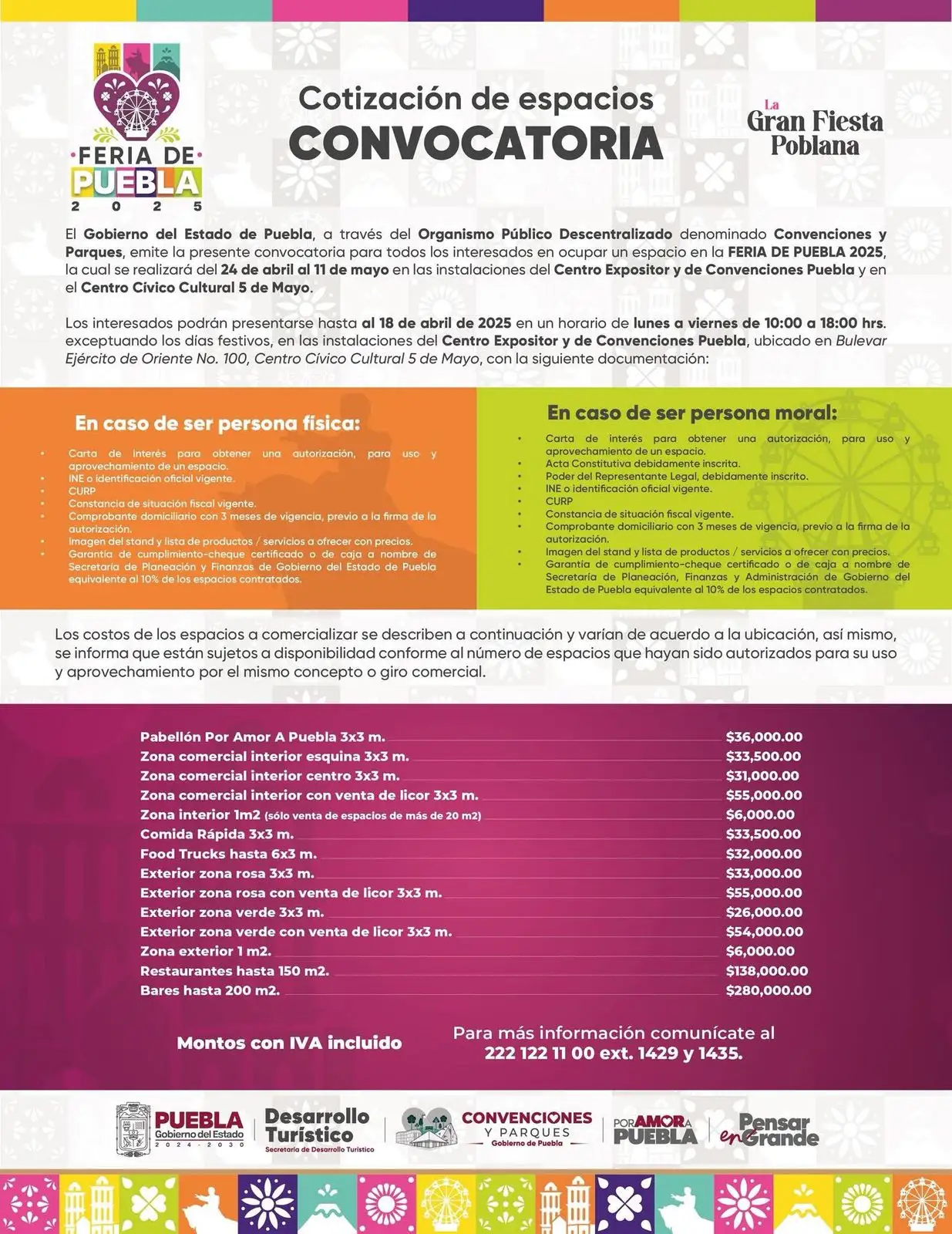 Esto cuestan los espacios en la Feria de Puebla 2025