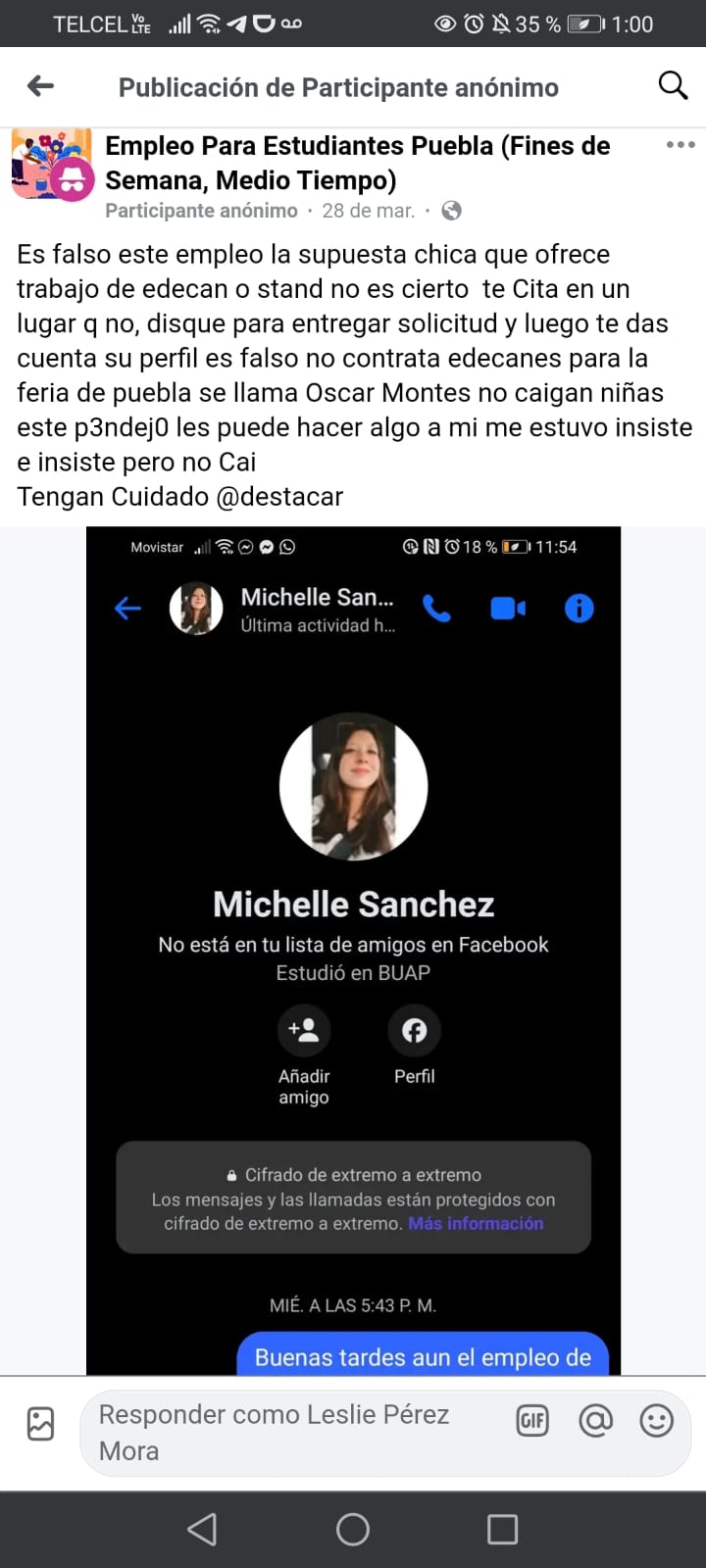 Estudiantes poblanas alertan sobre empleos falsos anunciados en Facebook