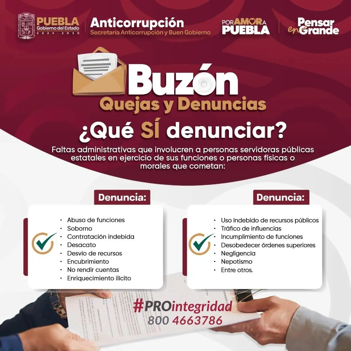 Gobierno de Puebla lanza ProIntegridad, buzón de queja contra funcionarios corruptos