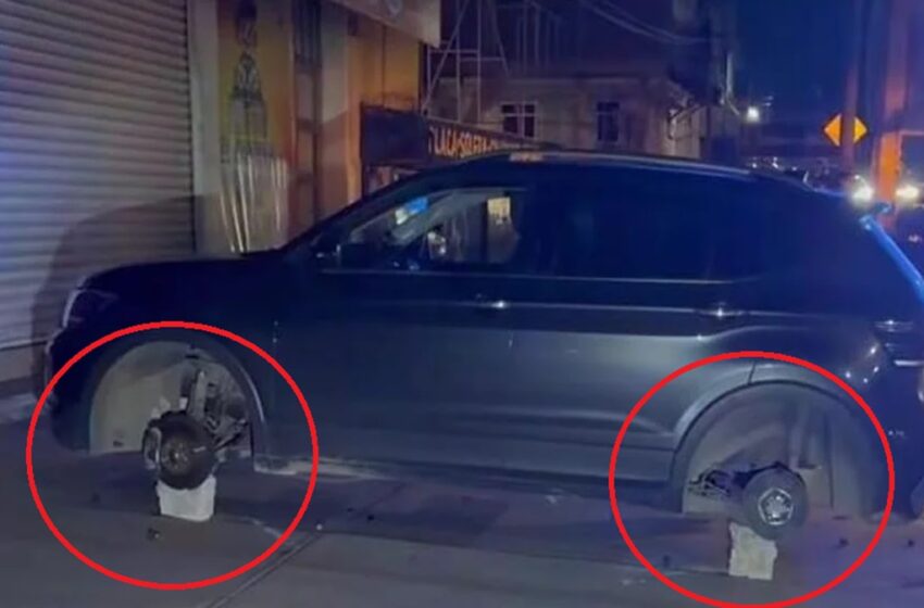  ¡Se repite la historia! Roban llantas de otro auto en Forjadores y lo dejan en blocks