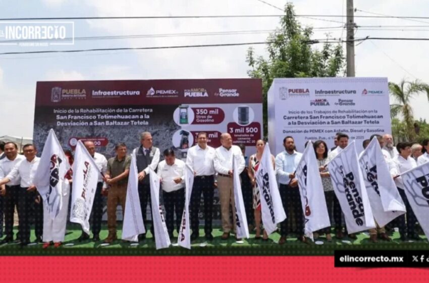  Inicia Armenta rehabilitación de carretera San Francisco Totimehuacan con asfalto que donó Pemex     
