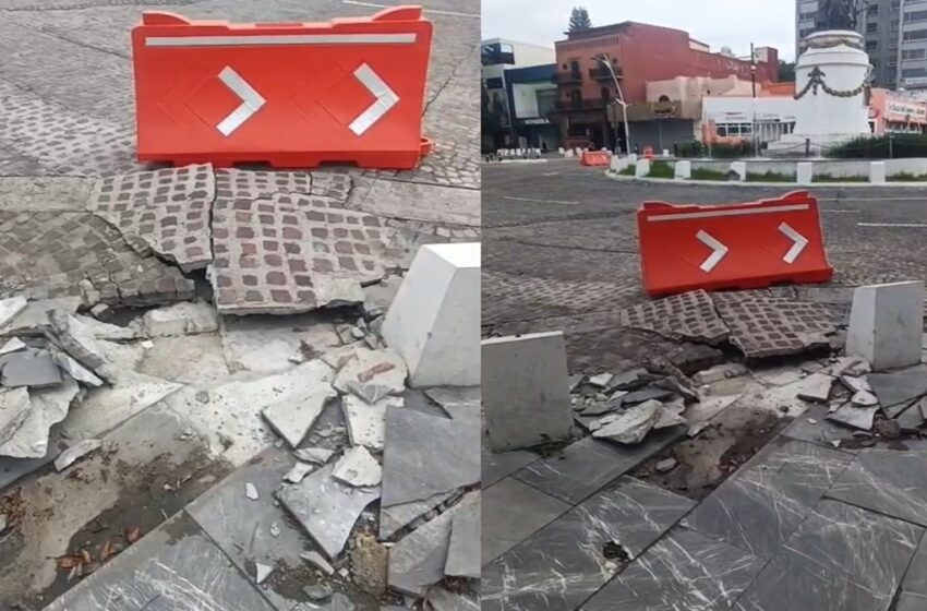  ¡Peligro en la Juárez! Lluvias levantan el asfalto en la “super rotonda” de 19 Sur (VIDEO)