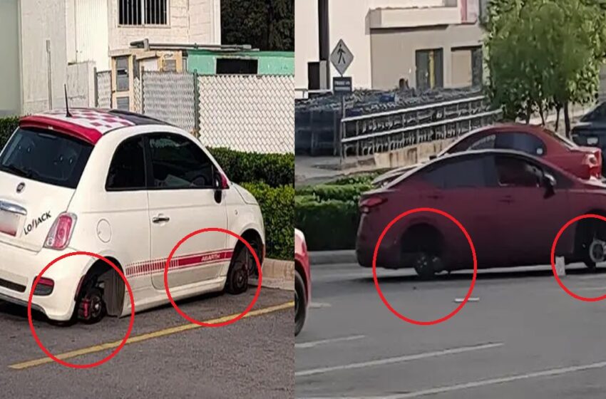  ¡Ni la noche los detiene! En una sola madrugada se robaron 14 llantas en Puebla; dejaron los coches en tabiques
