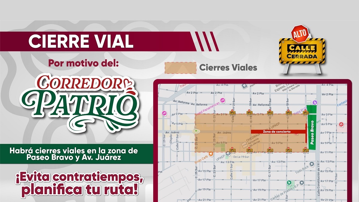 Cierres viales y medidas de movilidad por Corredor Patrio 2025