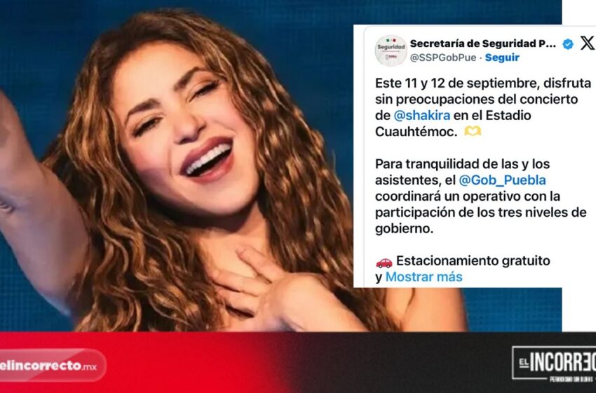  Estacionamiento gratuito para conciertos de Shakira en Puebla; SSP implementará operativo
