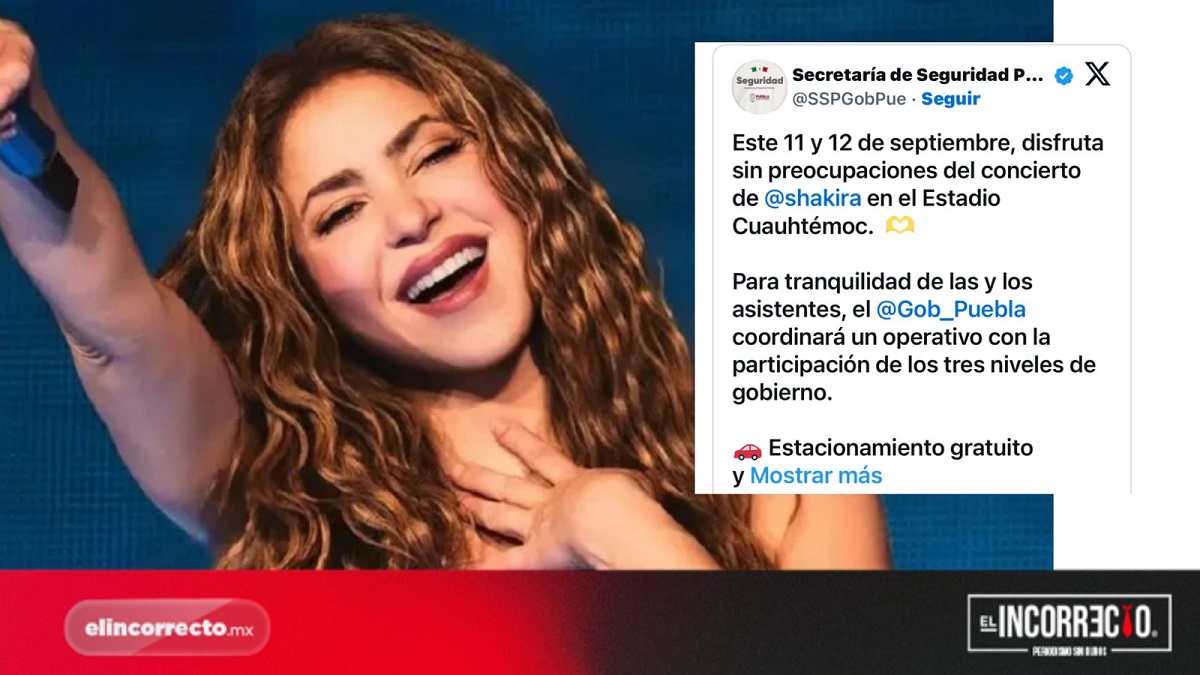 Estacionamiento gratuito para conciertos de Shakira en Puebla; SSP implementará operativo