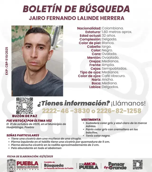 Buscan a dos jóvenes colombianos desaparecidos en Puebla