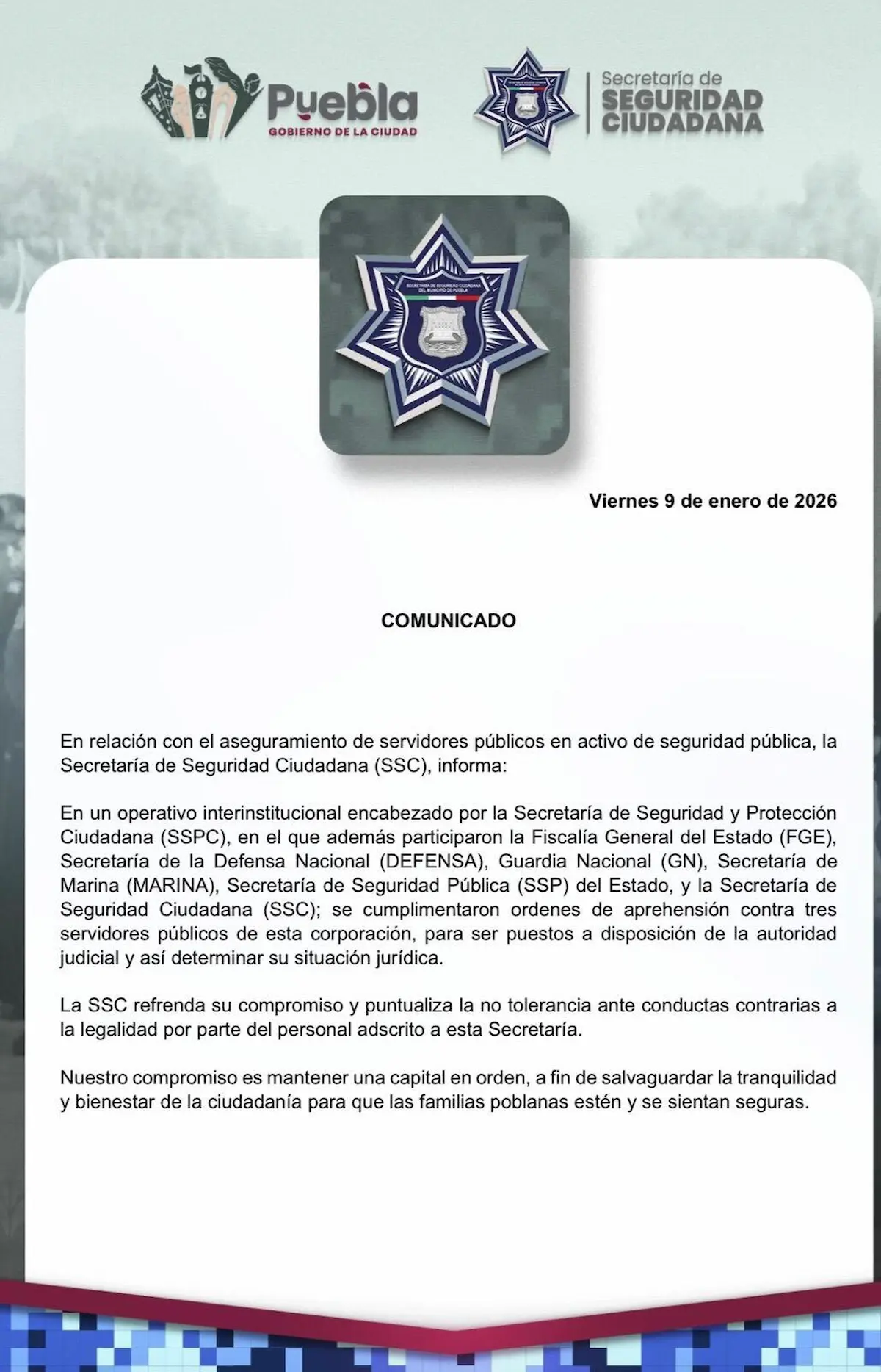 La Secretaría de Seguridad Ciudadana (SSC), confirmó la detención de tres miembros de su corporación