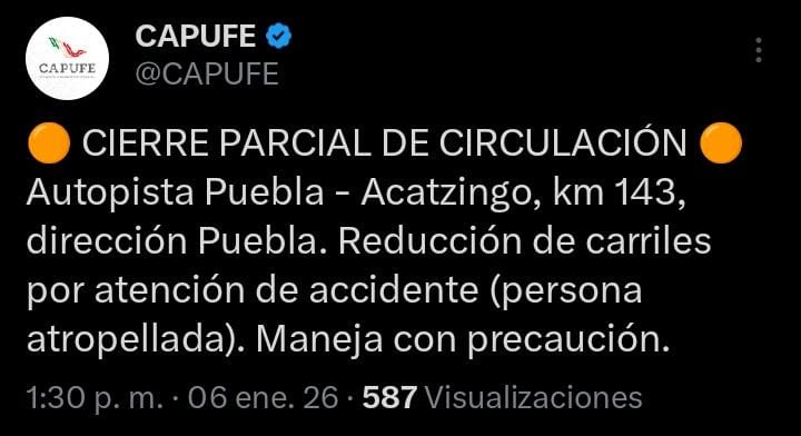 Tractocamión atropella a ciclista y escapa en la autopista Puebla-Orizaba
