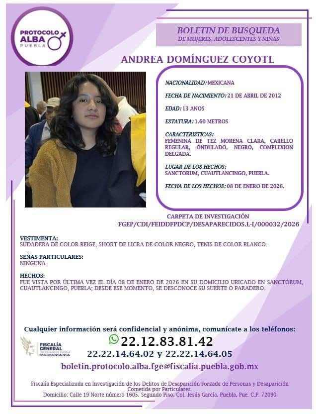 menor desaparecida en Cuautlancingo