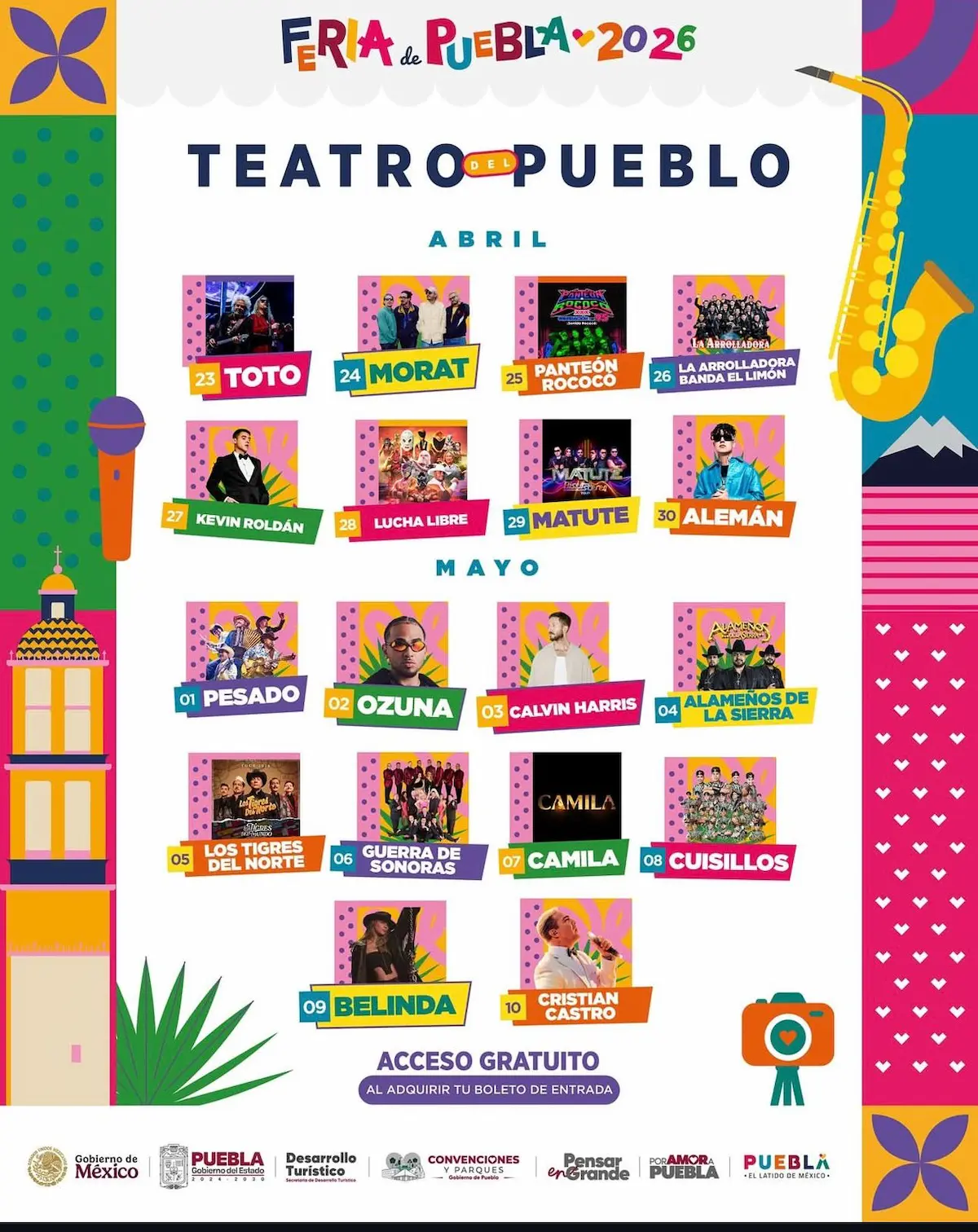 Presentan la cartelera de la Feria de Puebla 2026: Estos son los artistas
