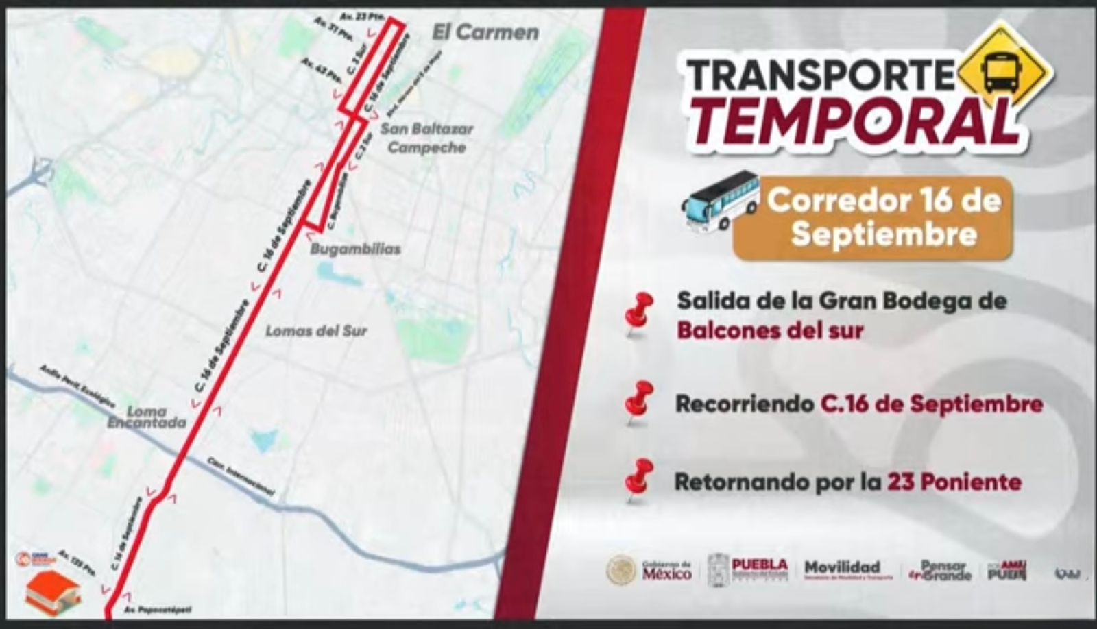 Gobierno de Puebla implementará transporte temporal en estas rutas