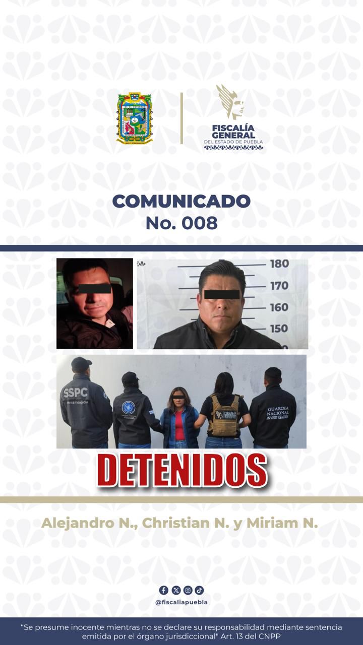 Fiscalías de Puebla y Tlaxcala detienen a los presuntos homicidas del matrimonio Tello Ruiz