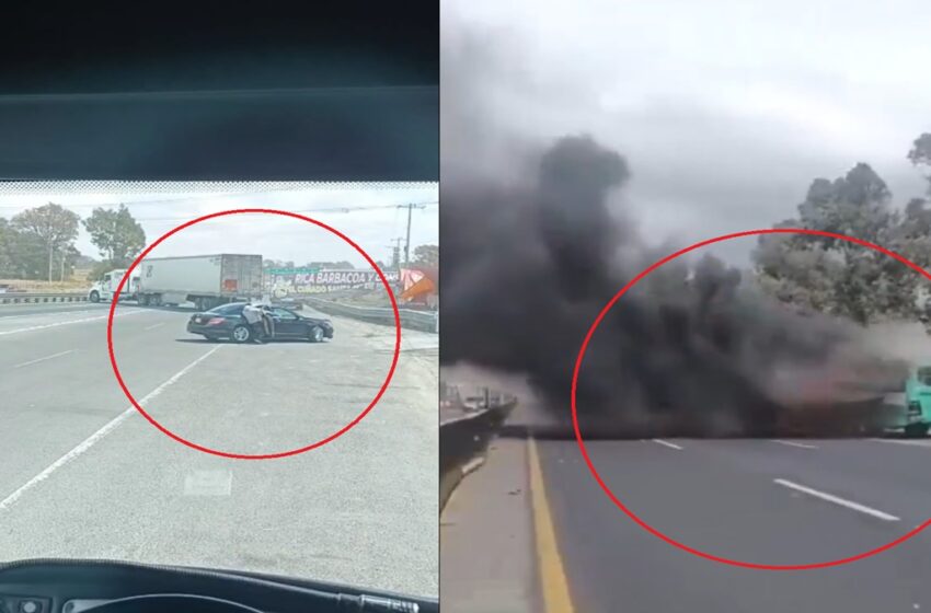  Narcobloqueos desquician Puebla: incendian autobús, camioneta y tráiler en la México–Puebla