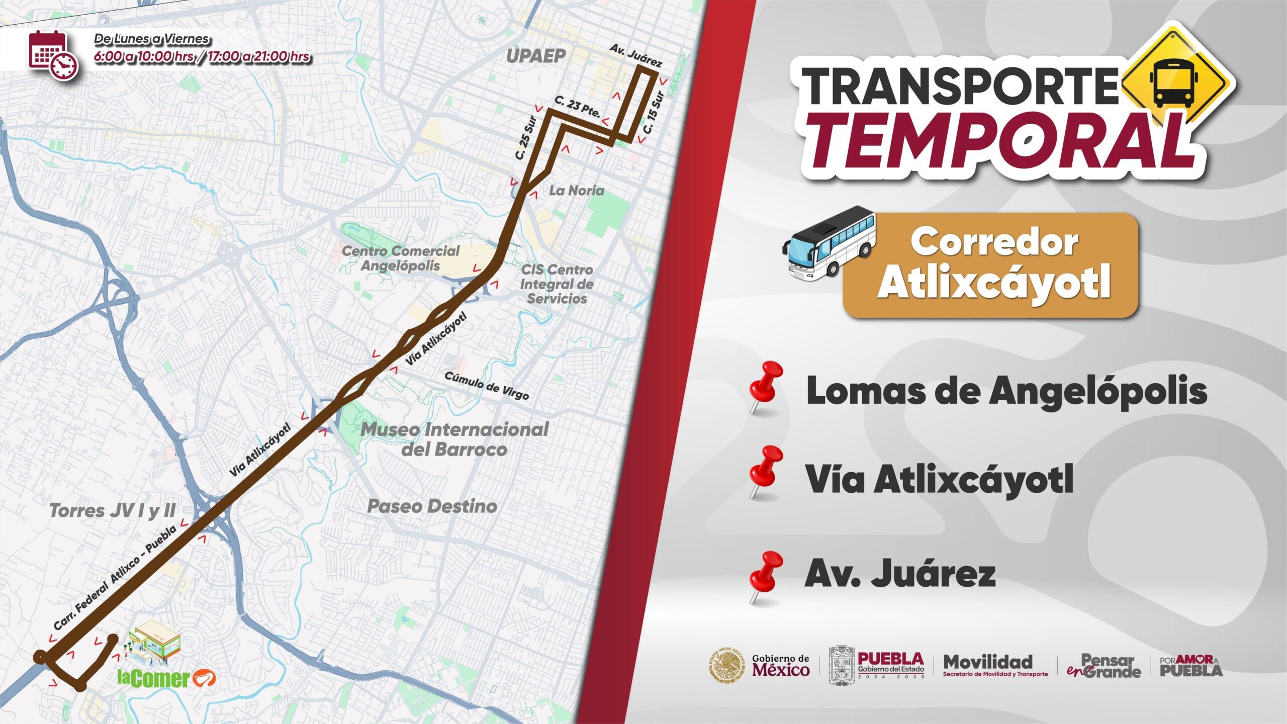 Anuncian ruta temporal de Lomas de Angelópolis a Avenida Juárez 
