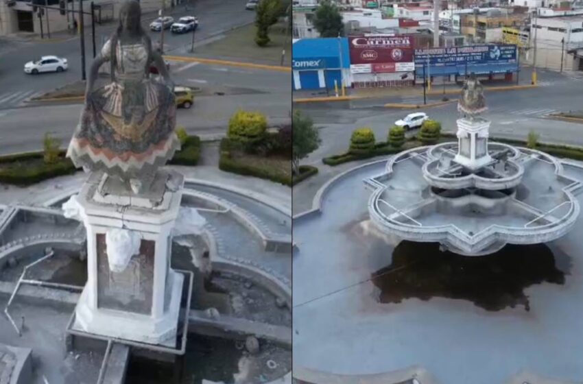  Deterioro en ícono de Puebla: exhiben abandono en la fuente de la China Poblana