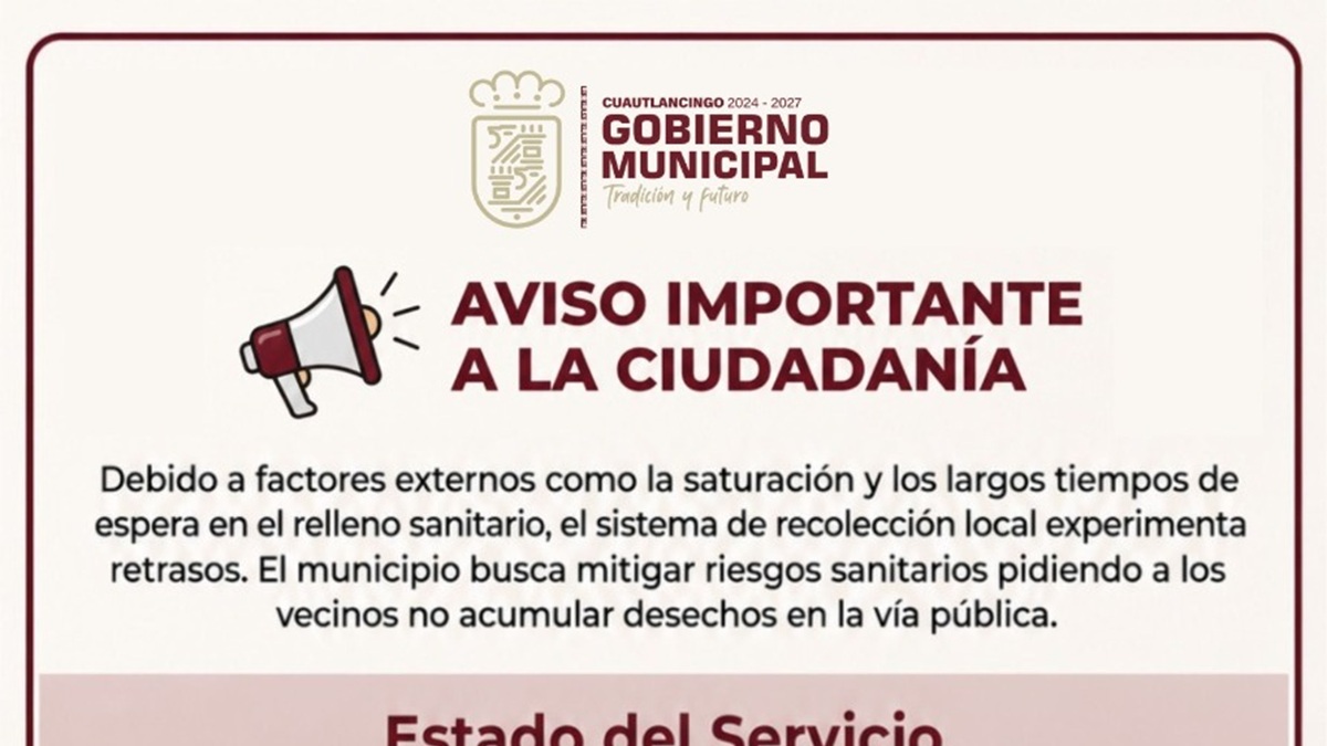 Gobierno Municipal de Cuautlancingo informa sobre el servicio de recolección de basura