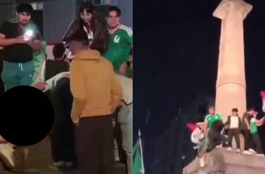 Celebración por triunfo de México termina en accidente: joven cae de monumento en Puebla