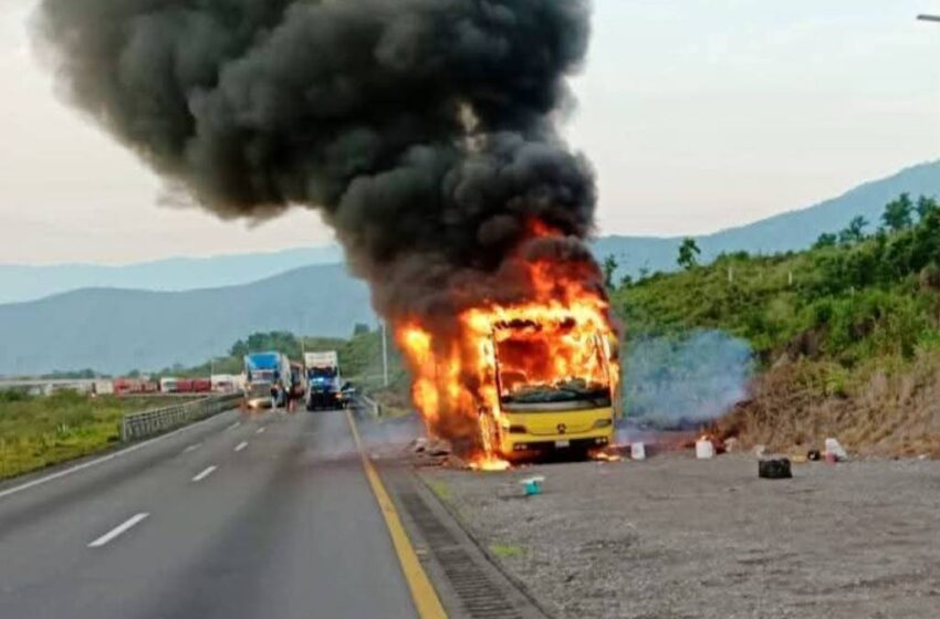  Incendio consume autobús de turismo en la Puebla-Orizaba; pasajeros logran evacuar a tiempo