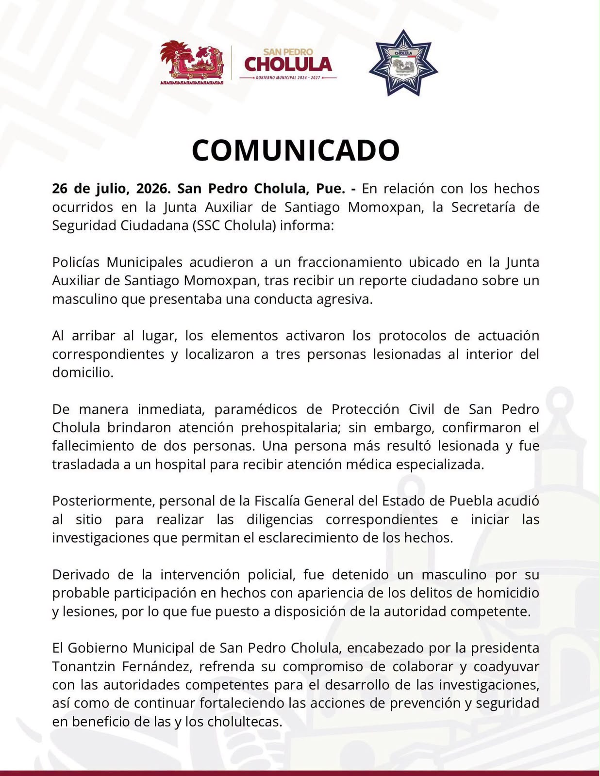 Fisicoculturista mata a sus papás en Cholula; hiere a un menor
