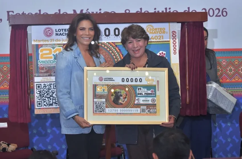  La gobernadora Delfina Gómez y la titular de Lotería Nacional, Olivia Salomón, presentan billete que conmemora el Día Mundial del Perro
