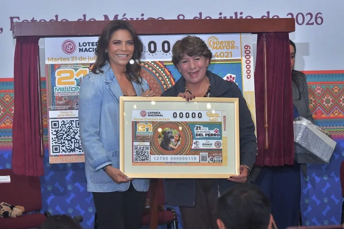 La gobernadora Delfina Gómez y la titular de Lotería Nacional, Olivia Salomón, presentan billete que conmemora el Día Mundial del Perro