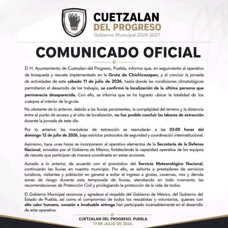 Localizan a la última persona desaparecida en la gruta de Cuetzalan