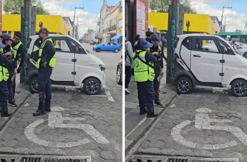  Video desata debate en Puebla: tiktoker estaciona su auto en un cajón para motos y provoca discusión con agentes de parquímetros