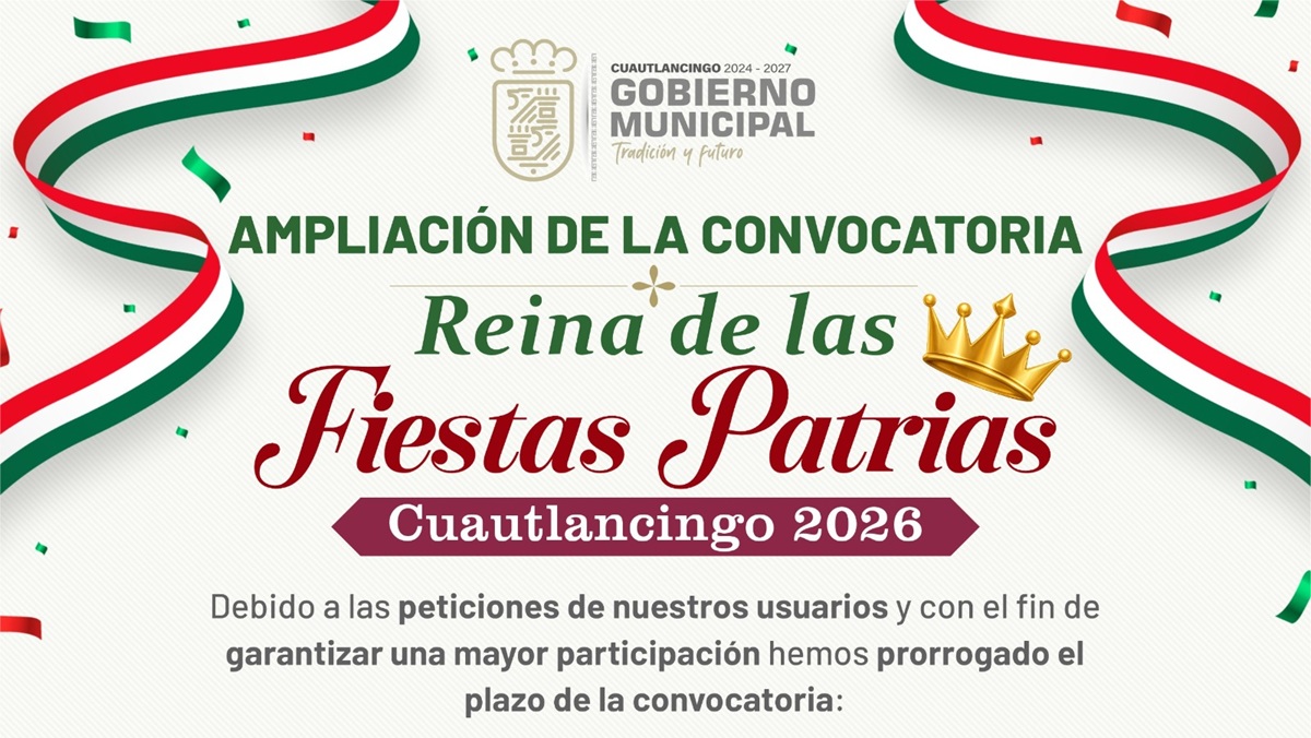 Amplían inscripción para Reina de las Fiestas Patrias 2026