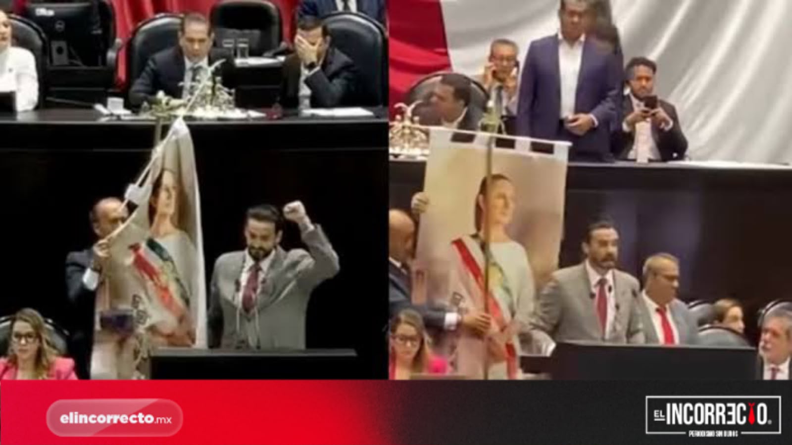 Critican a Toño López por sacar estandarte de Claudia Sheinbaum