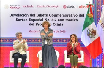 Develan billete de Lotería que reconoce al proyecto Olinia y las capacidades científicas de México