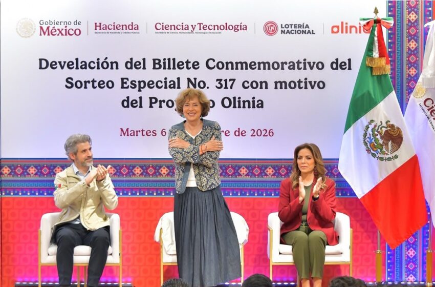  Develan billete de Lotería que reconoce al proyecto Olinia y las capacidades científicas de México