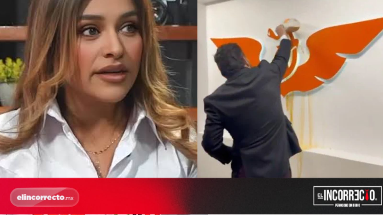Dirigente del PRI Puebla arroja agua sucia al logo de MC en San Lázaro