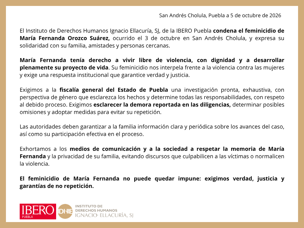 IBERO Puebla alerta por 44 probables feminicidios en 2026 tras caso de María Fernanda